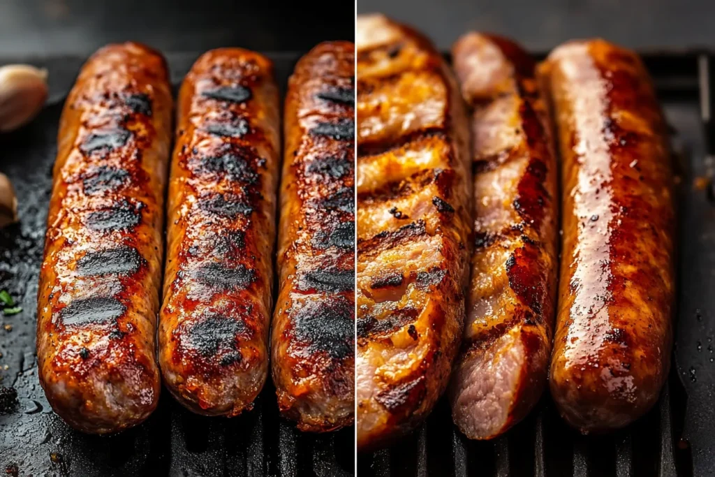 A split image showing common mistakes like burned sausage and perfect golden-brown slices for comparison