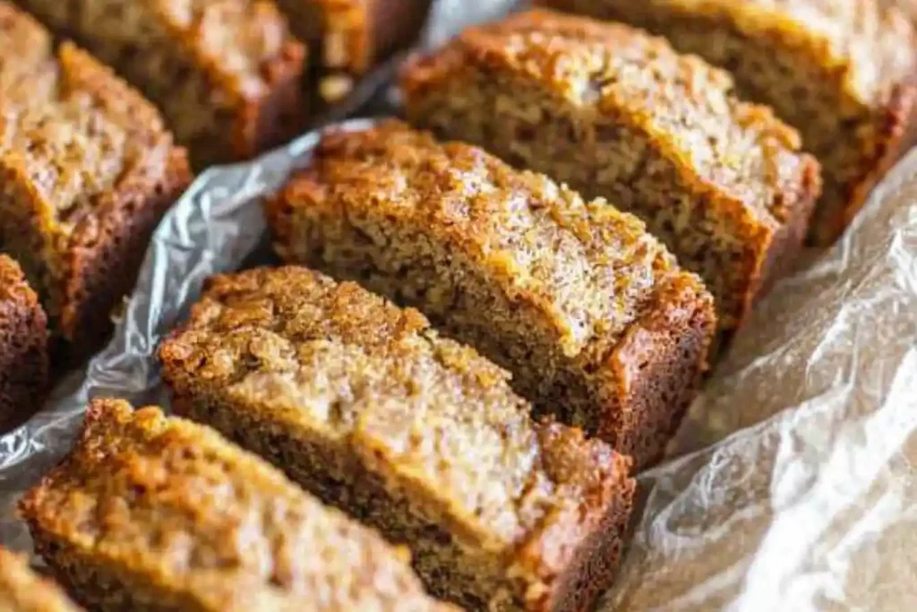 Individually wrapped bananabread slices in freezer bag