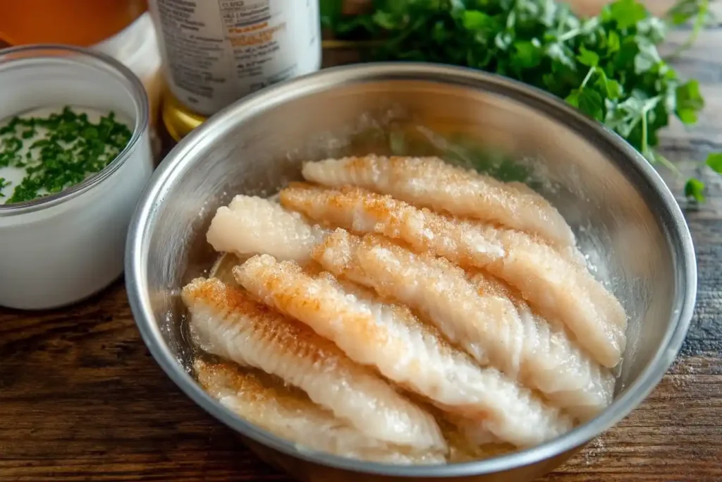 Time-lapse showing frozen fish cooked into crispy fillets in under 20 minutes in an air fryer.