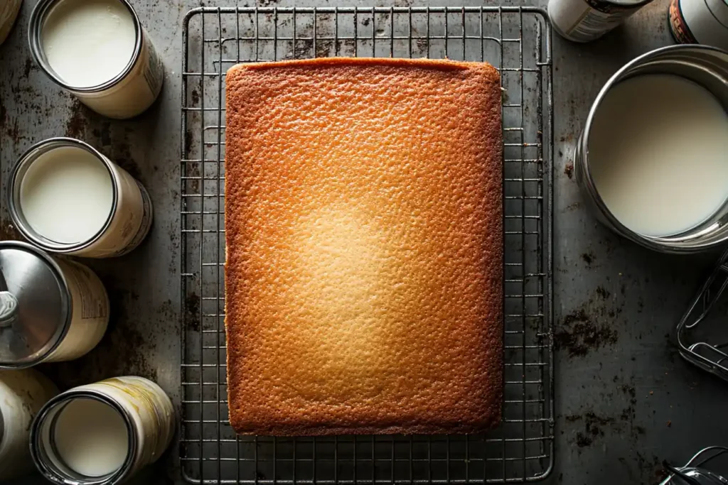 The foundation of perfection! A golden-brown sheet cake cooling, ready for its milk bath.