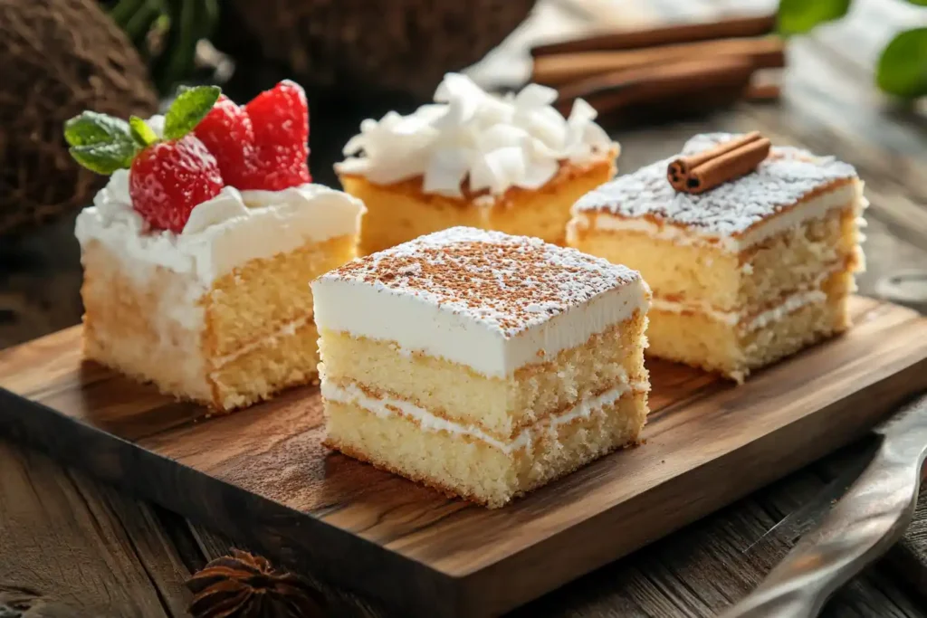 A flavor fiesta! Coconut, cinnamon, vanilla—pick your favorite Tres Leches slice.