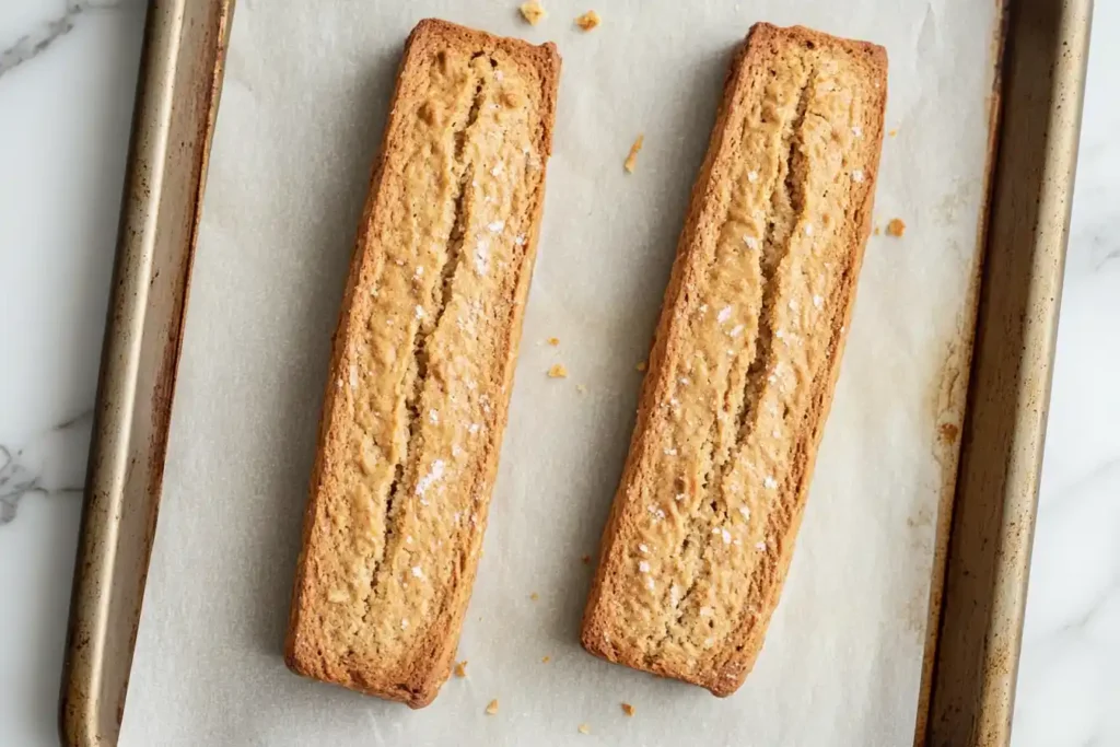 Fresh out of the oven! These biscotti logs are ready to be transformed.