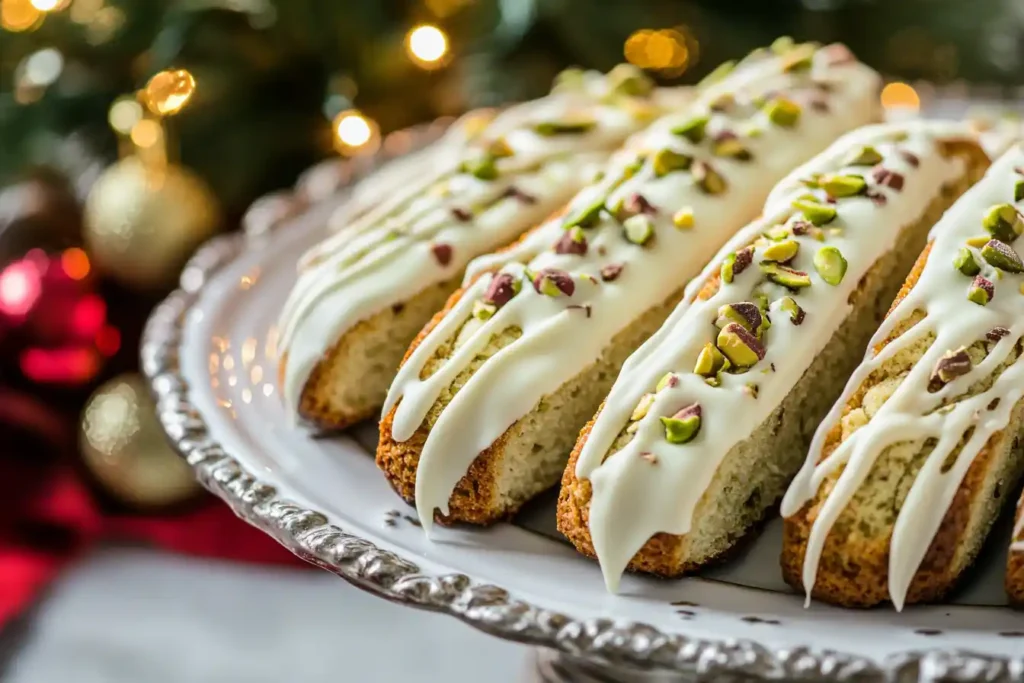 pistachio & cranberry biscotti: A festive touch to a classic! Drizzled biscotti that’s as elegant as it is delicious