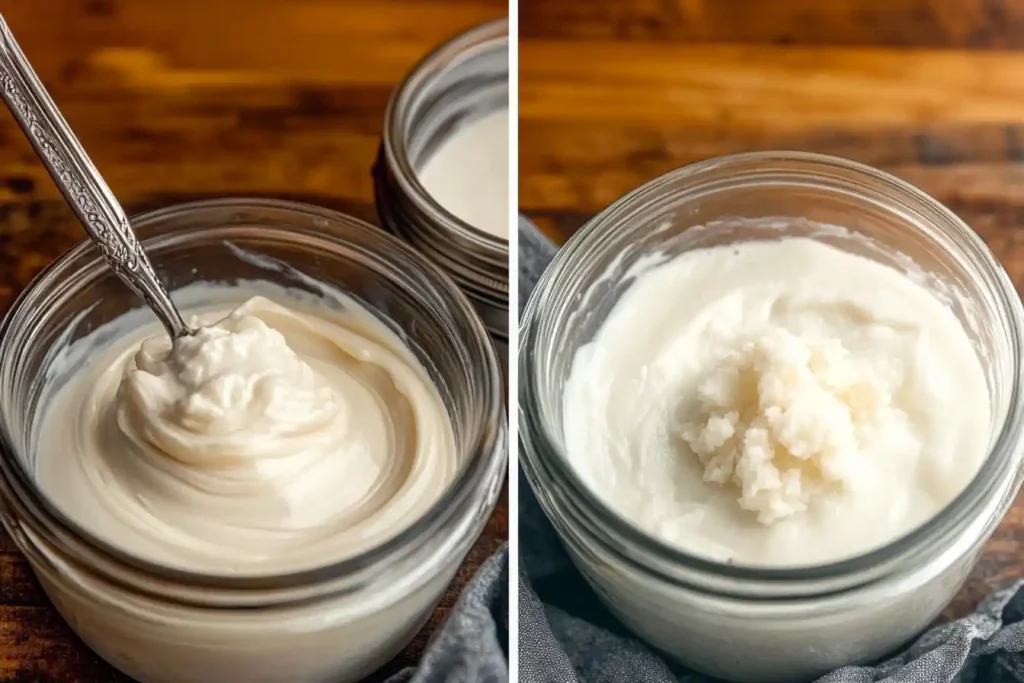 A side-by-side comparison of a perfectly blended creamy versus a chunky, uneven mixture to showcase consistency mistakes.