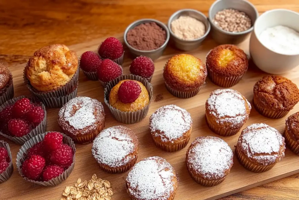 An assortment of moist cakes in different variations with their ingredients displayed.