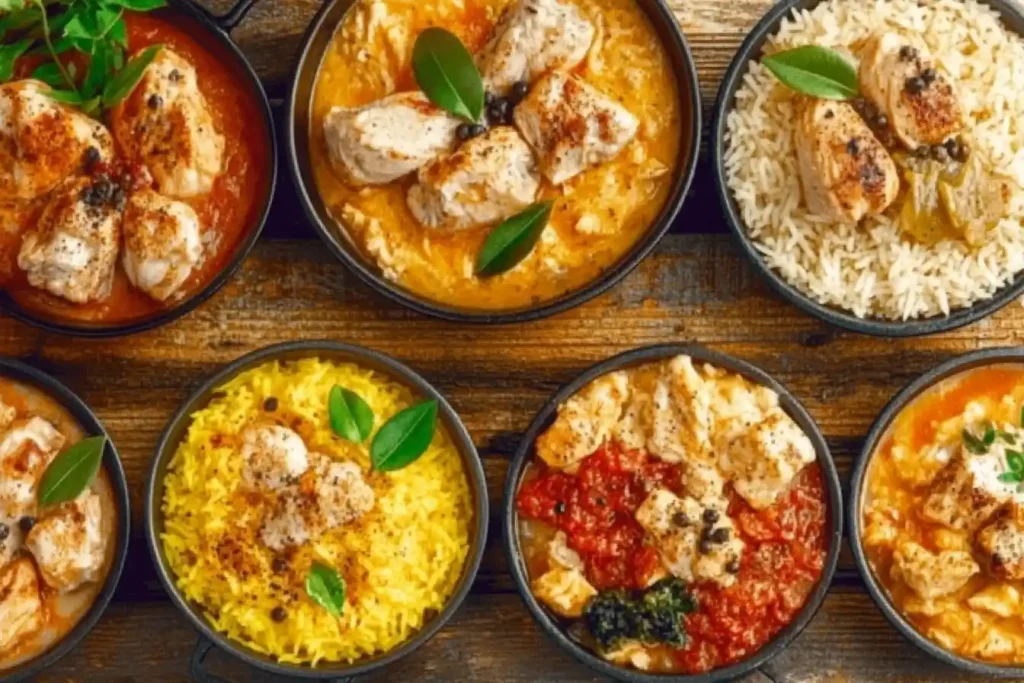 A photo collage showcasing various styles of one-pot dishes, including Spanish and Mediterranean recipes with vibrant colors.