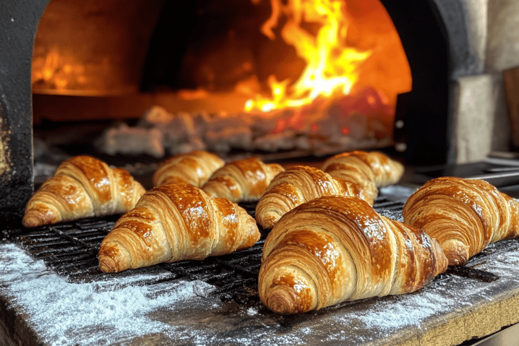 An old sketch-style art of a Swiss village baker making early Homemade Croissant Bliss (gipfeli recipe) in a traditional wood-fired oven