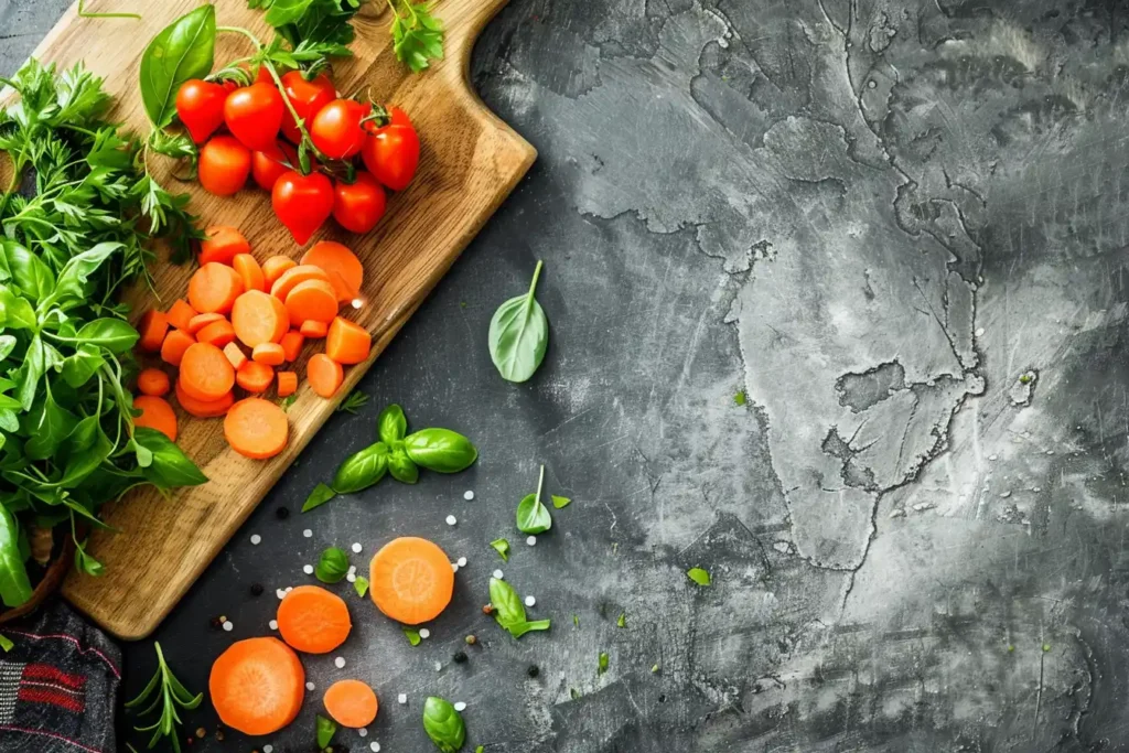 A clean cutting board displaying washed and chopped carrots, ready for juicing.